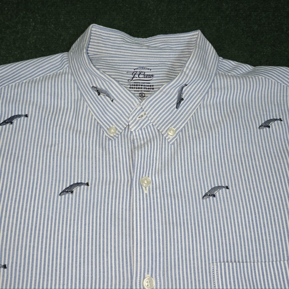 j. Crew | Lightweight Oxford Pin-Striped Embroidered BlueWhale Button Down Shirt - Picture 5 of 15